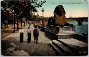 Sphinx Thames Embankment London England Sculpture Bridge Roadway Walk Postcard