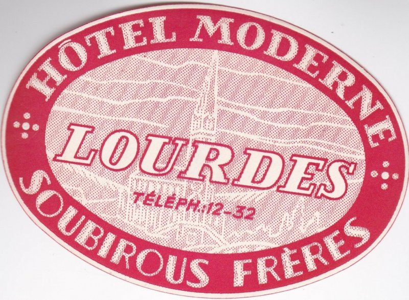 France Lourdes Hotel Moderne Vintage Luggage Label sk1075