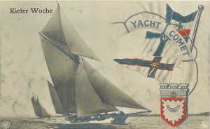 Germany C-1910 Yacht racing comet Patriotic Flags Postcard 24-8584