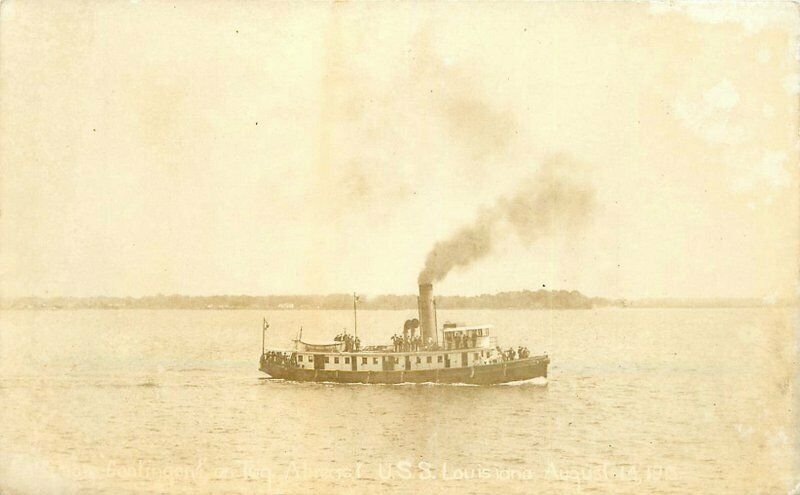 1915 Tug Boat USS Louisiana Navy Military RPPC Photo Postcard 20-1160