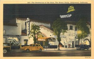 1940s California Hollywood Brown Derby Night autos Teich Postcard 22-9611