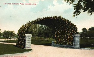 Vintage Postcard 1911 Entrance to North Park Oshkosh WI Wisconsin