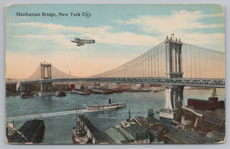 Bridge~Manhattan Bridge From Above In New York City~Vintage Postcard