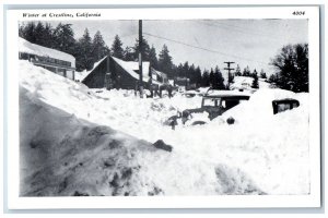 c1950's Winter At Crestline California CA, Car Trapped Unposted Vintage Postcard 