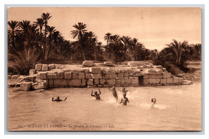 Swimmers at Roman Dam Tunisia UNP DB Postcard U25