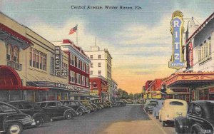 Central Avenue Ritz Theater Winter Haven Florida linen postcard