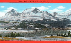 Vintage Postcard 1930's Snow Covered Rocky Mtns. Entrance Glacier Park  Montana
