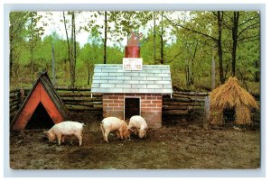 Vintage Three Little Pigs Deer Acres Park Pinconning MI Postcard P109E