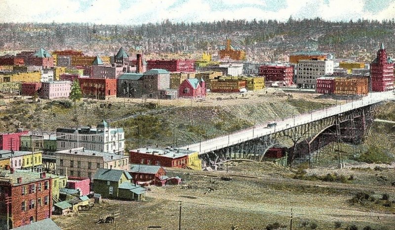 C.1910 Bird's Eye View, Monroe St. Bridge, Spokane, Wash. Postcard P133 