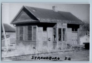 1960 Strandburg South Dakota Railroad Train Depot Station RPPC Photo Postcard