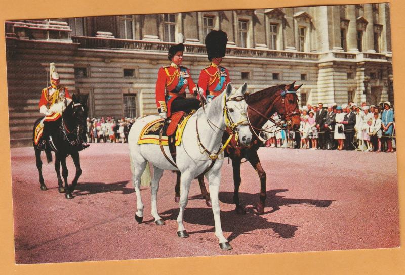 H.M. The Queen & HRH Prince Philip On Horses Great Britain Postcard Vtg