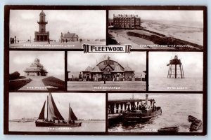 Lancashire England Postcard Fleetwood Tower Pier c1920's Multiview RPPC Photo