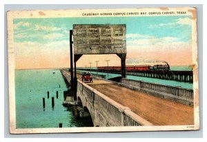 Vintage 1929 Postcard Causeway Across Corpus Christi Bay Texas - Antique Train