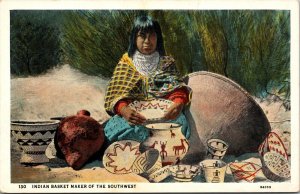 Indian Basket Maker of Southwest Willow Cat's Claw Postcard Harry Herz WB UNP