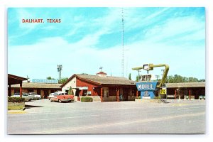 XIT Ranch Motel Dalhart Texas Postcard Old Cars Signs