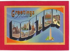 Greetings from Boston Massachusetts Large Letter Linen PC
