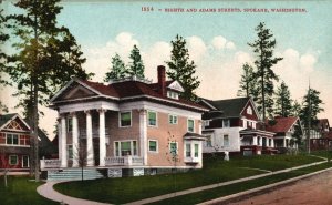 Vintage Postcard Eight & Adams Streets Residences Houses Spokane Washington WA