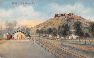 Railroad Train Depot Castle Rock Colorado 1916 postcard