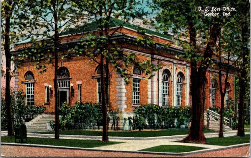 Linen Postcard U.S. Post Office in Goshen, Indiana~98