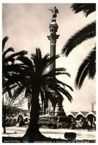 Monumento a Colon Entre Palmeras Postcard RPPC w/ 1955 Italy Sestina Mail Stamp