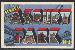 Large Letter: Hello From Asbury Park, N.J., Early Linen Postcard, Unused