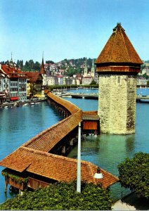 Switzerland Luzern Kapellbruecke Mit Wasserturm