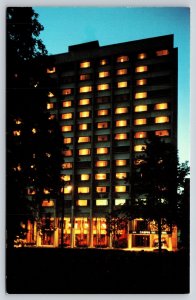 Ann Arbor Michigan~Campus Inn & Restaurant Exterior View~Dusk~1950s Postcard