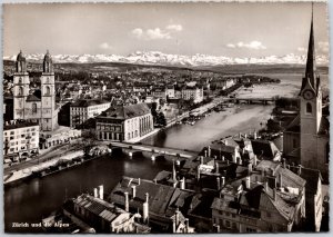 Und Die Alpen Zurich Switzerland Bridges Church Real Photo RPPC Postcard
