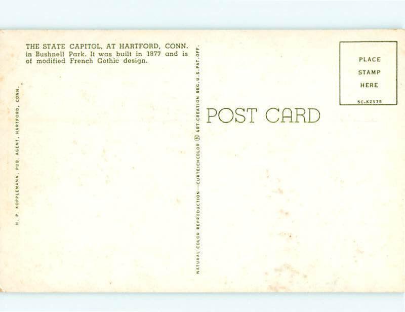 Vintage Post Card Lafayette Statue State Capital Travelers Tower CT # 4720