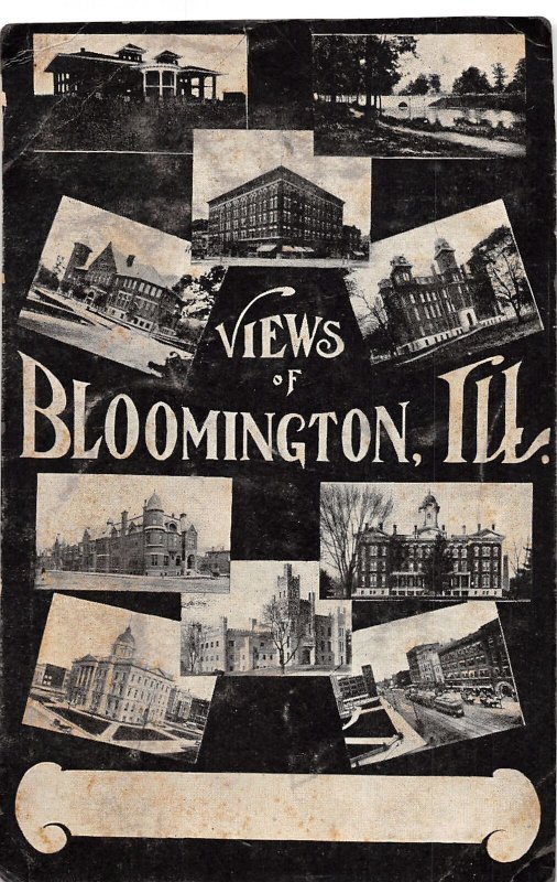 J67/ Bloomington Illinois Postcard c1910 10 View Stores Buildings 343