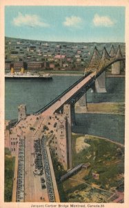 Vintage Postcard 1940's Jacques Cartier Cantilever Bridge Montreal Quebec Canada