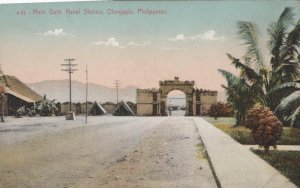 MAIN GATE NAVAL STATION OLONGAPO PHILIPPINES MILITARY POSTCARD (c. 1908)