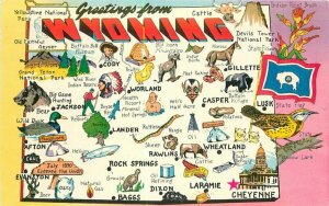 Large Letters Wyoming Map Attractions Postcard Tichnor 20-13268