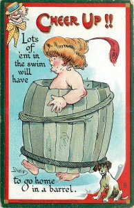 c1910 Dwig Tuck Cheer up fat woman washtub comic humor #176 Postcard 25-5677