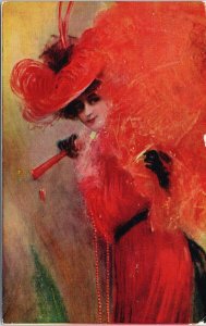 Woman in Red Dress Hat Lady c1908 C.A. Griffith Co Postcard G23