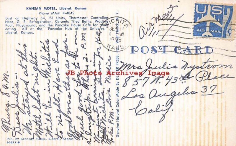 KS, Liberal, Kansas, Kansan Motel, 1958 PM, Dexter Press No 10677-B