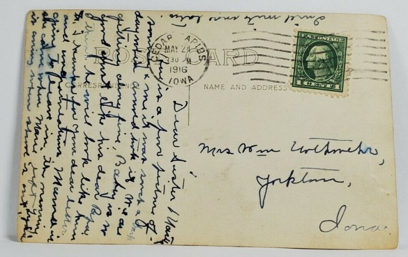 IA Cedar Rapids, Hulda Brammer Ilton Holding Son William Henry 1916 Postcard R5