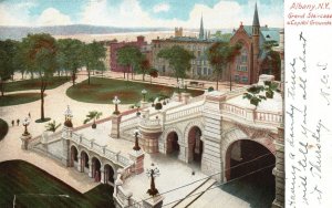 Vintage Postcard 1906 Grand Staircase And Capitol Grounds Albany New York HCL