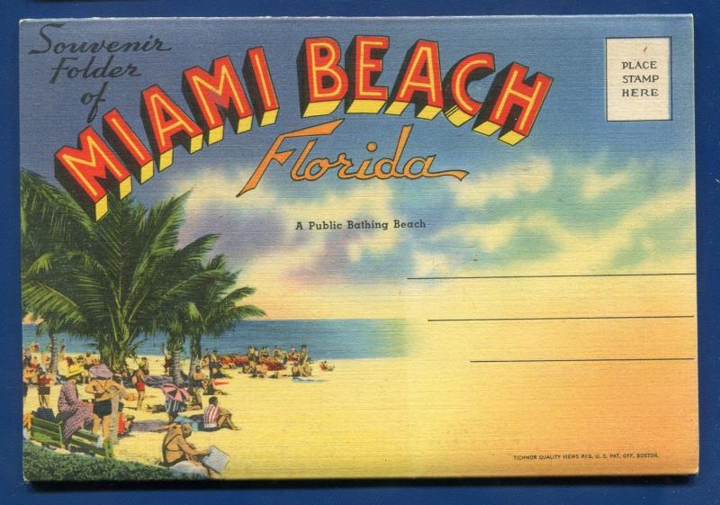 Miami Beach Florida fl Collins Avenue night Sunset Island postcard folder