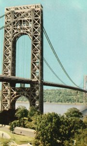 Vintage Postcard George Washington Bridge Longest Span Connecting New York & NJ