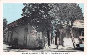 Columbia California~Stage Drivers Retreat~Men on Bench~Beer~Info Postcard Bk