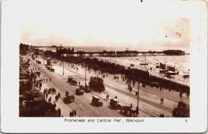 England Promenade And Central Pier Blackpool Vintage RPPC C136