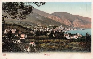 MENTON FRANCE~PANORAMA VIEW~TINTED PHOTO POSTCARD