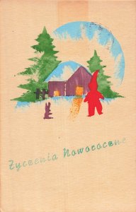 1933 Polish Airmail Postcard Gnome House Christmas New Year Berwyn IL