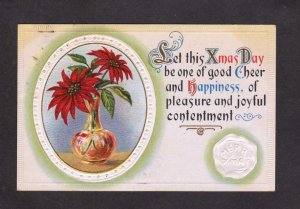 Merry Christmas Xmas Day Poinsettia Flowers Greetings Embossed 1912 Postcard