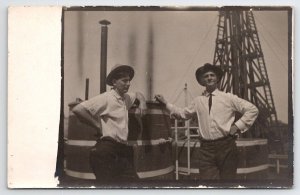 RPPC Two Men Oil Tower And Tanks Real Photo c1910 Postcard B41