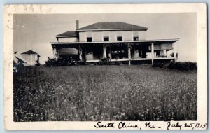 South China Maine ME Postcard RPPC Photo House Scene Field 1915 Antique Posted