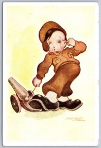 K43/ Foreign Postcard c1910 France Nadiani Signed Kid Soldier Cannon 496