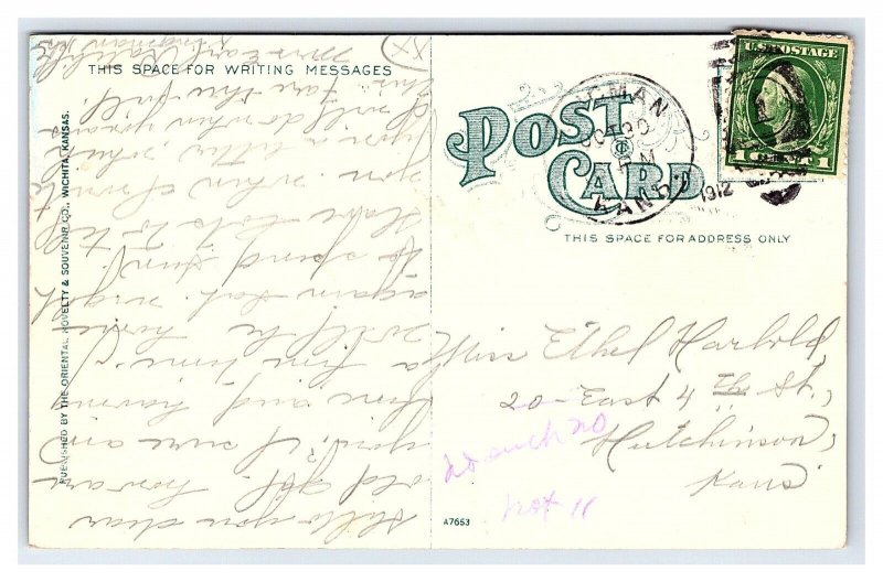 Postcard Main Street Looking North From Mill Kingman Kansas Storefronts c1912