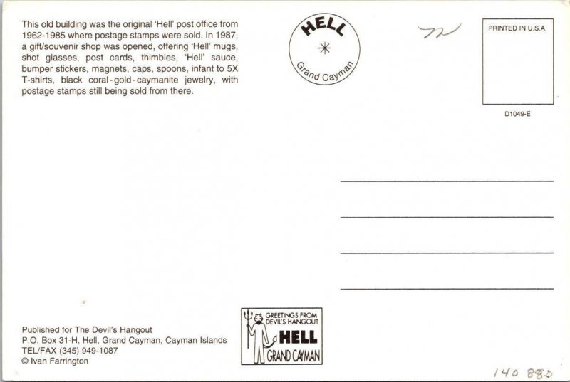 Hell, Grand Cayman, Cayman Islands  DEVIL'S HANGOUT GIFT SHOP  4X6 Postcard